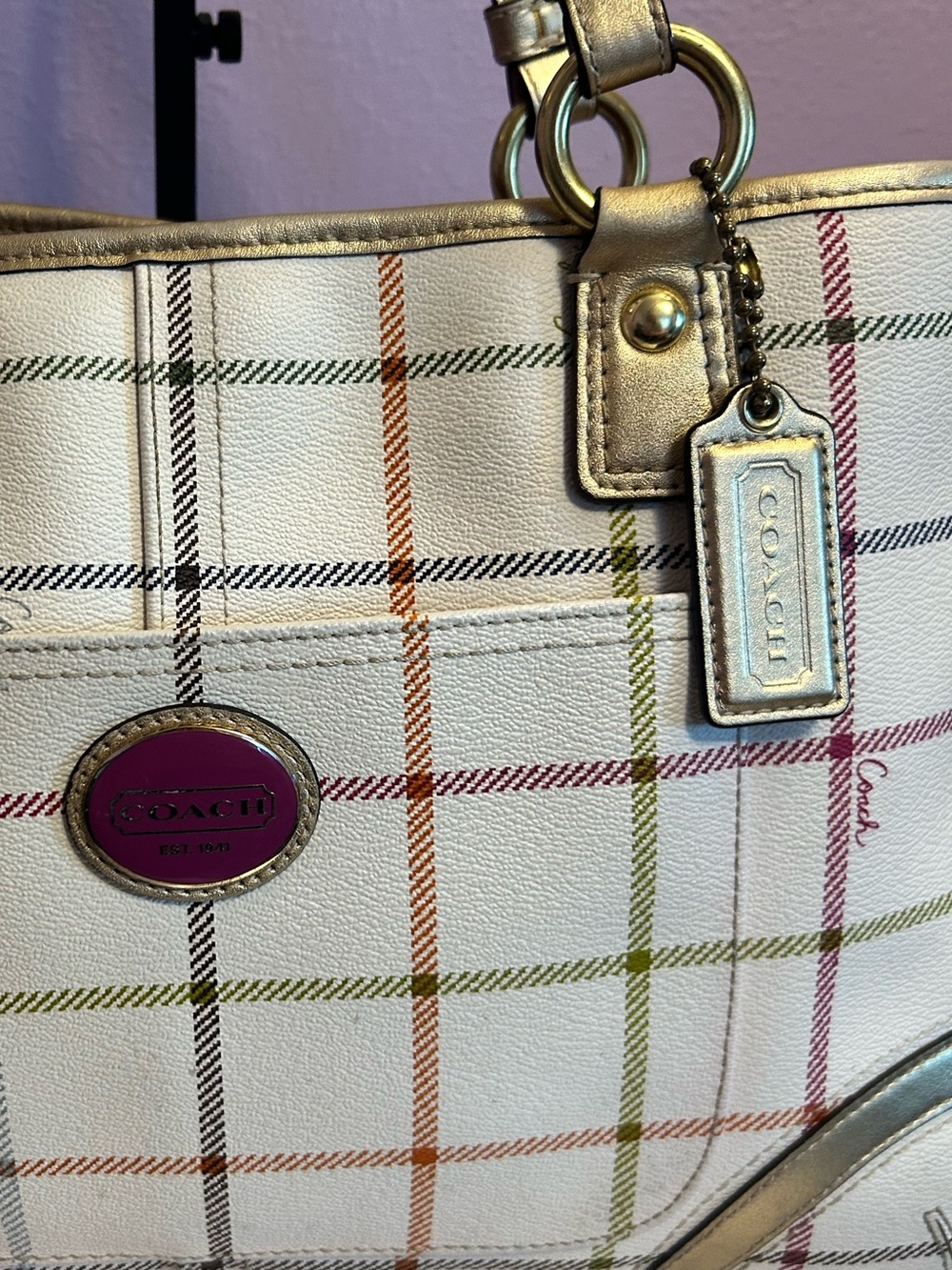 Coach Heritage Tattersall Signature Plaid Bag w/Gold Trim & Accents w/hang tag - Picture 2 of 8